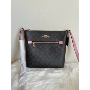 NWT Coach Rowan File Bag In Signature Canvas Brown/True Pink